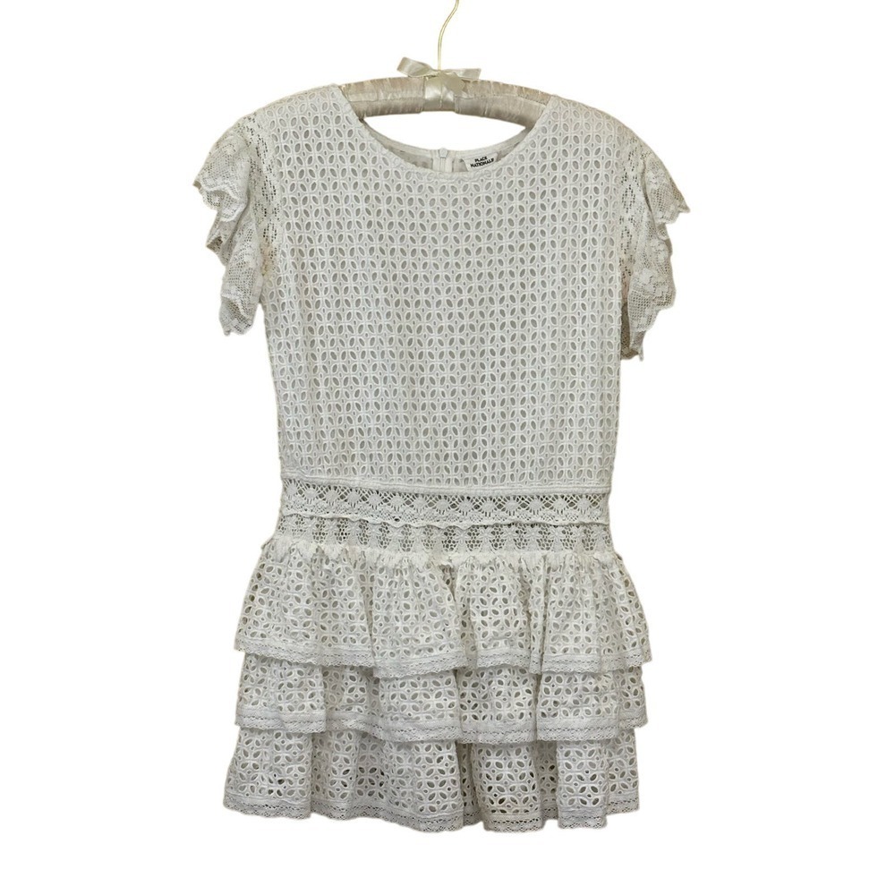 Lace-Tiered Mini Dress in Off-White